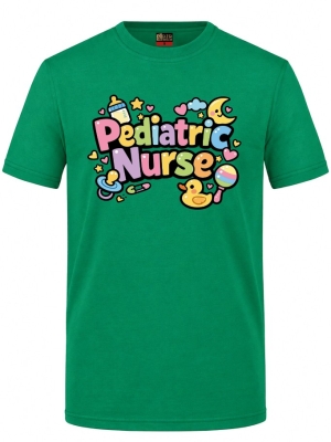 Pädiatrie-Krankenschwester Bedrucktes Kurzarm T-Shirt in Brasilgrün (100% Baumwoll-Jersey)