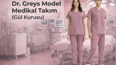 Dr. Greys Modell Medizinischer Kasack Set (Altrosa) | Premium Stretch Stoff – Çizgi Medikal