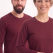Bordo %100 Pamuk Penye Yuvarlak Yaka T-shirt Uzun Kol
