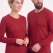 Kırmızı %100 Pamuk Penye Yuvarlak Yaka T-shirt Uzun Kol