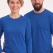Saks Mavisi %100 Pamuk Penye Yuvarlak Yaka T-shirt Uzun Kol