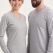 Gri Melanj %100 Pamuk Penye V Yaka T-shirt Uzun Kol