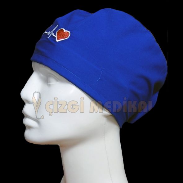 Embroidered Classic Caps- Sax Blue with Heart Rhythm