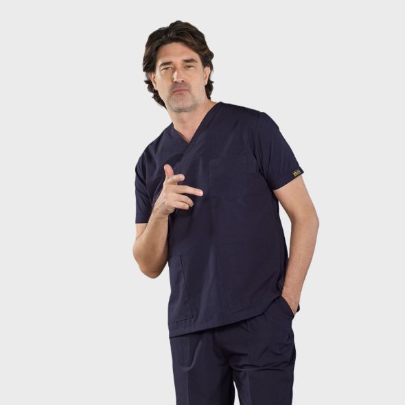 Navy Blue Classic Surgical Collar Scrubs Suit (Thin Fabric)