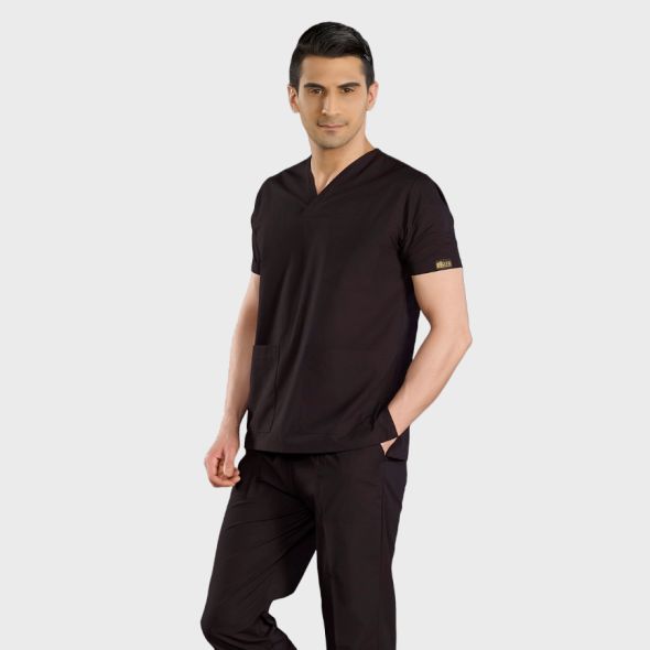 Black Classic Surgical Collar Scrubs Suit (Thin Fabric)