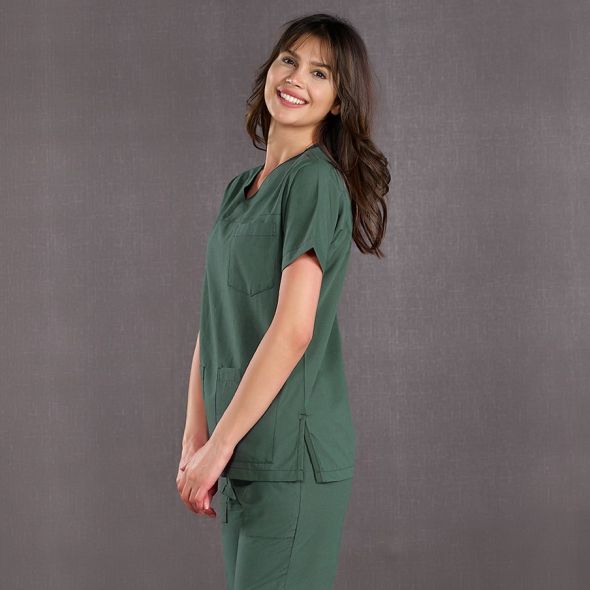 Hunter Green Classic Surgical Collar Scrubs Suit (Thin Fabric)
