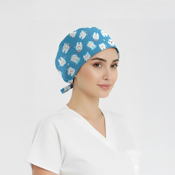 Fırçalı Dişler Desenli Bone (Cotton Likra Kumaş)