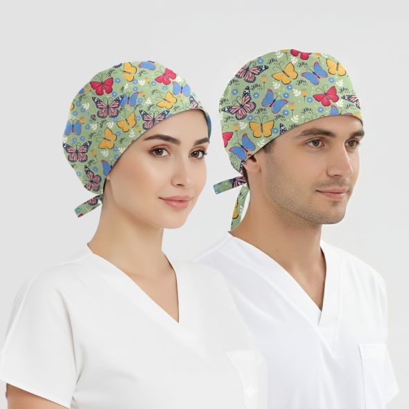 Kelebek Bahçesi Desenli Bone (Cotton Likra Kumaş)