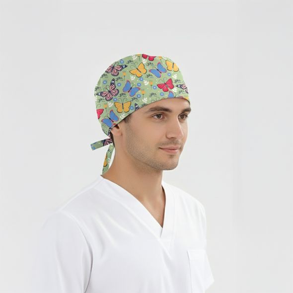 Kelebek Bahçesi Desenli Bone (Cotton Likra Kumaş)
