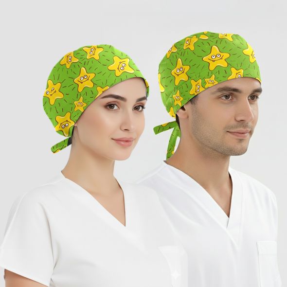 Neşeli Yıldızlar Desenli Bone (Cotton Likra Kumaş)