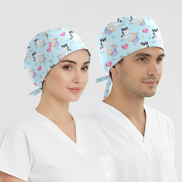 Postacı Leylek Desenli Bone (Cotton Likra Kumaş)