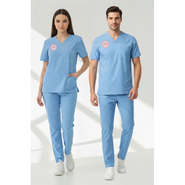 Hekim Forması Alt Üst Scrubs Takım (Sağlık Bakanlığı 2025 Standartlarına Uygun)-Alaskan Blue/Alaska Mavisi