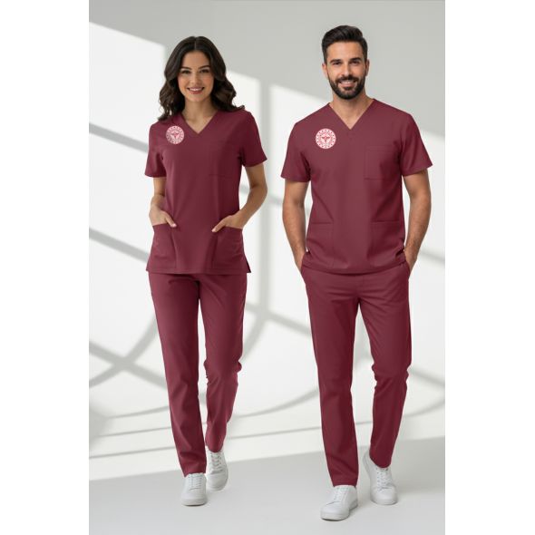 Lisans ve Lisansüstü Sağlık Meslek Mensupları Forması Alt Üst Scrubs Takım (Sağlık Bakanlığı 2025 Standartlarıyla Uyumlu)-Biking Red