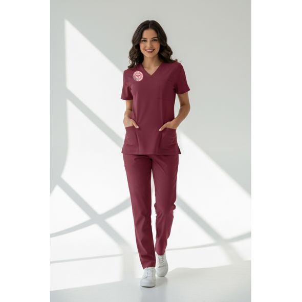 Lisans ve Lisansüstü Sağlık Meslek Mensupları Forması Alt Üst Scrubs Takım (Sağlık Bakanlığı 2025 Standartlarıyla Uyumlu)-Biking Red