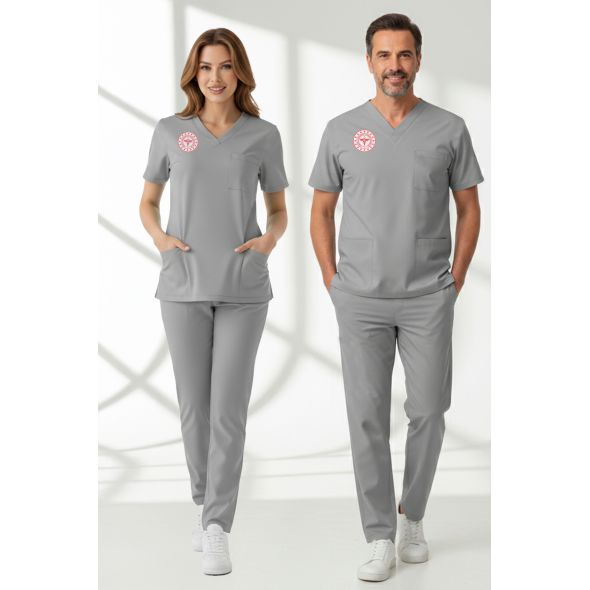 Teknik Hizmetler Personel Forması Alt Üst Scrubs Takım (Sağlık Bakanlığı 2025 Standartlarıyla Uyumlu)-Neutral Gray