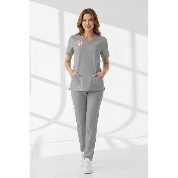 Teknik Hizmetler Personel Forması Alt Üst Scrubs Takım (Sağlık Bakanlığı 2025 Standartlarıyla Uyumlu)-Neutral Gray