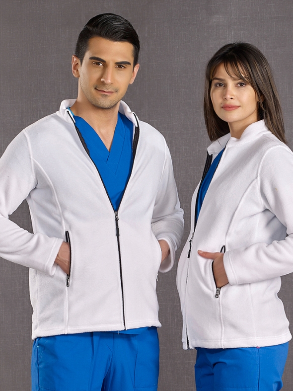 White Doctor Nurse Medical Fleece Jacket Fleece Fabric