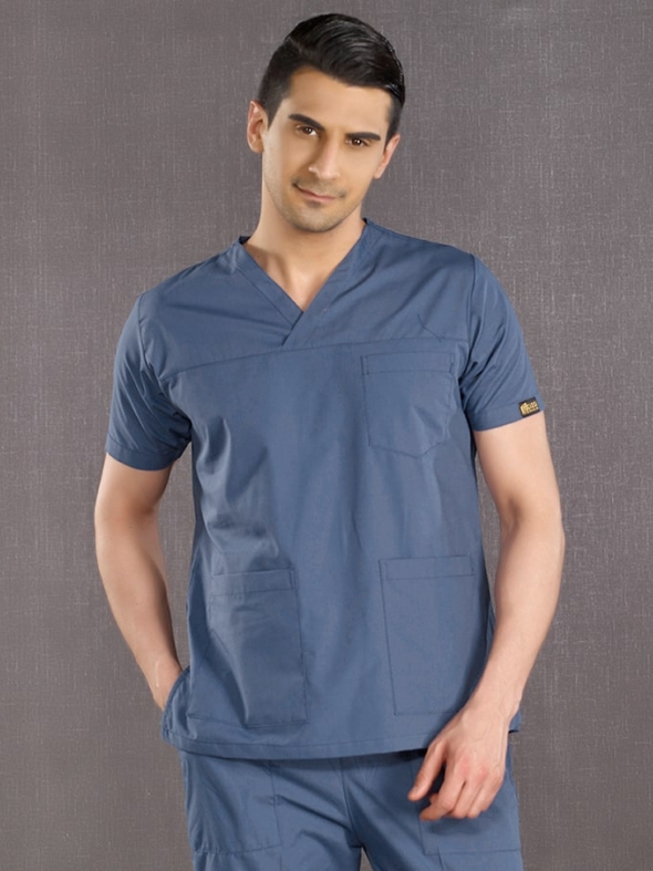 Petrol Blue Classic Doctor Nurse Medical Scrubs Set Poly‑cotton blend fabric
