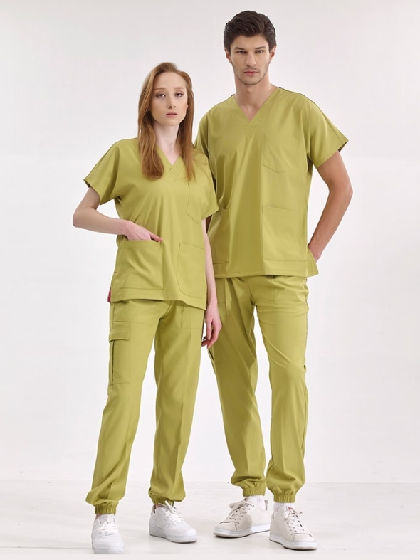 Pistaziengrün Jogger Medizinischer Scrubs Set für Ärzte und Pflege Luxus Lycra-Stoff