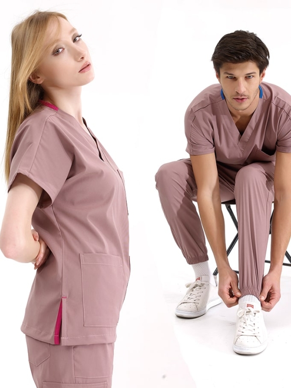 Gül Kurusu Jogger Doktor Hemşire Medikal Scrubs Takım Lüks Likralı Kumaş