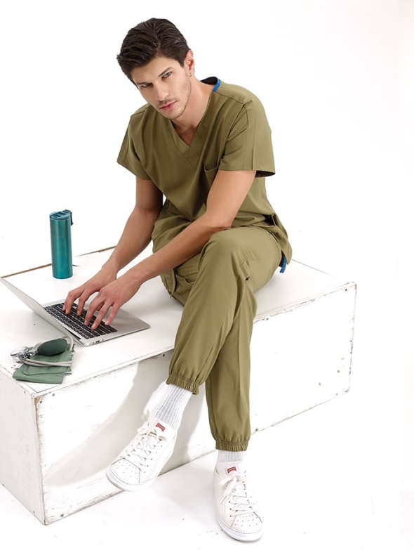 Хаки Медицинский Костюм Jogger для Врачей и Медсестер Ткань Люкс Лайкра