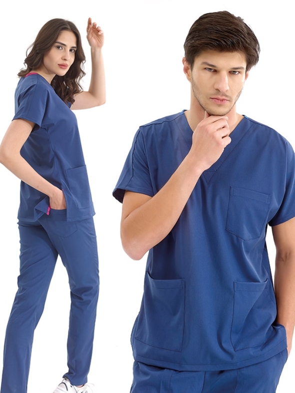 Petrol Mavisi Dr. Greys Doktor Hemşire Medikal Scrubs Takım Lüks Likralı Kumaş
