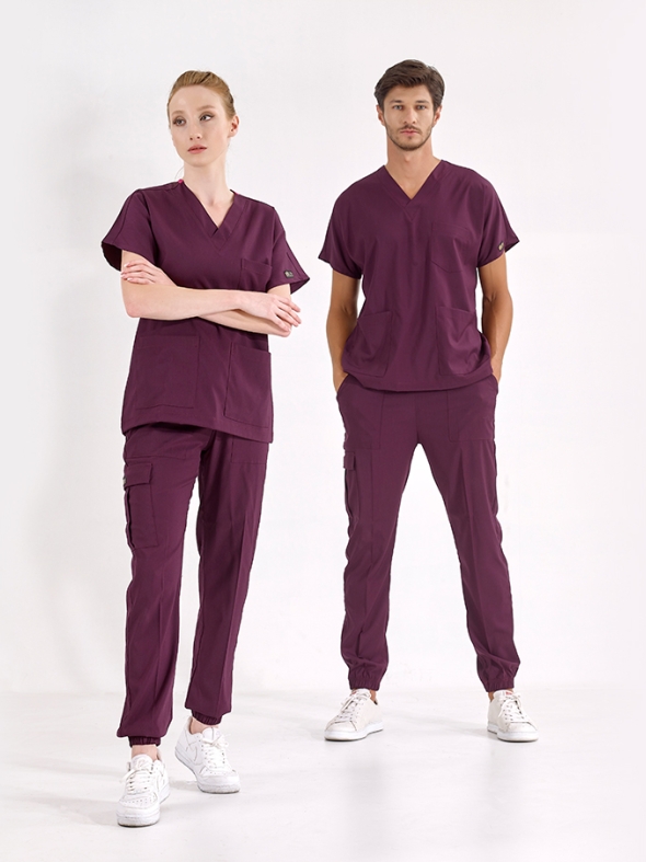 Pflaume Jogger Medizinischer Scrubs Set für Ärzte und Pflege Luxus Lycra-Stoff
