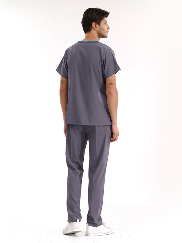 Kurşuni Gri Dr. Greys Doktor Hemşire Medikal Scrubs Takım Lüks Likralı Kumaş