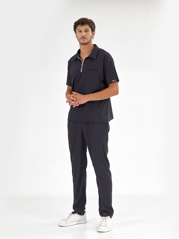 Navy Blue Polo Neck Doctor Nurse Scrubs Set Luxury Lycra Fabric