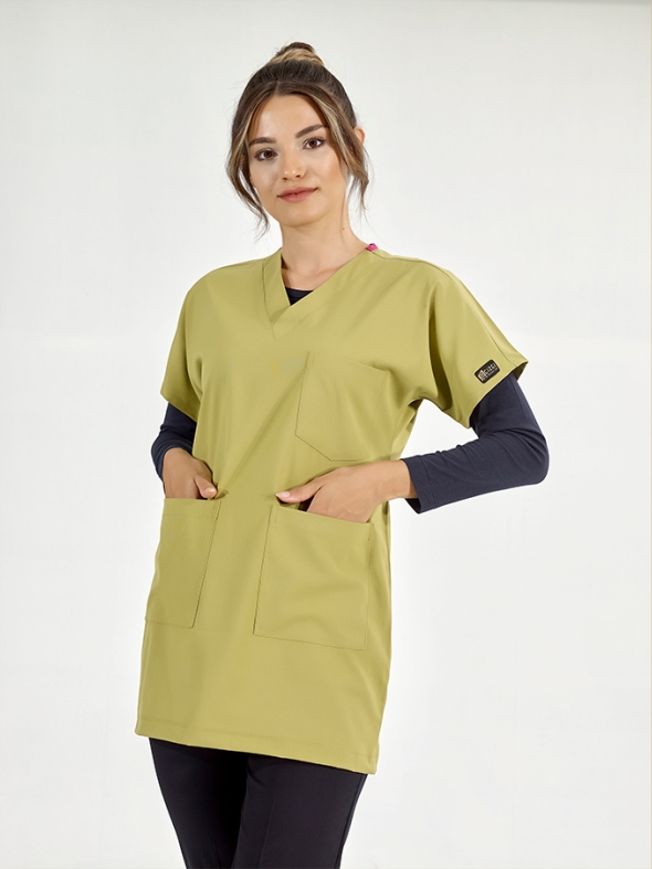 Pistaziengrün Greys Tunika-Länge Hijab Medizinischer Kasack Luxus Lycra-Stoff
