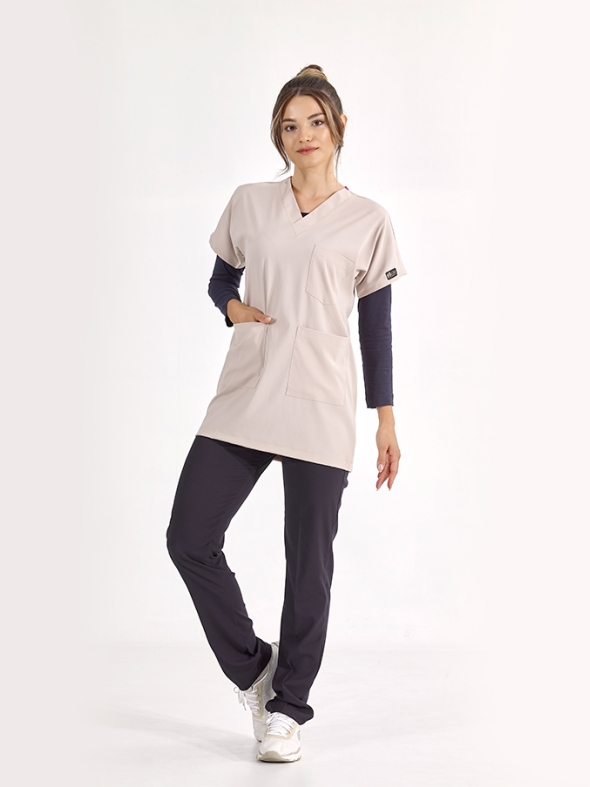 Creme Greys Tunika-Länge Hijab Medizinischer Kasack Luxus Lycra-Stoff