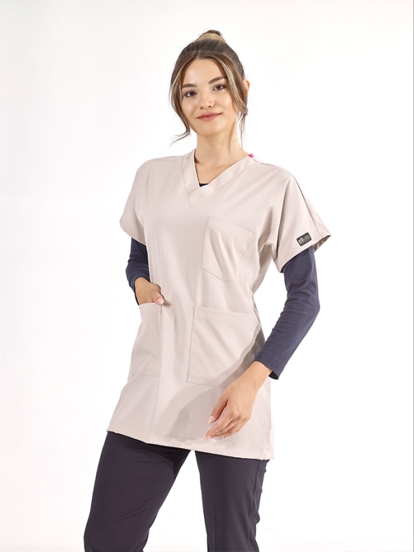 Creme Greys Tunika-Länge Hijab Medizinischer Kasack Luxus Lycra-Stoff