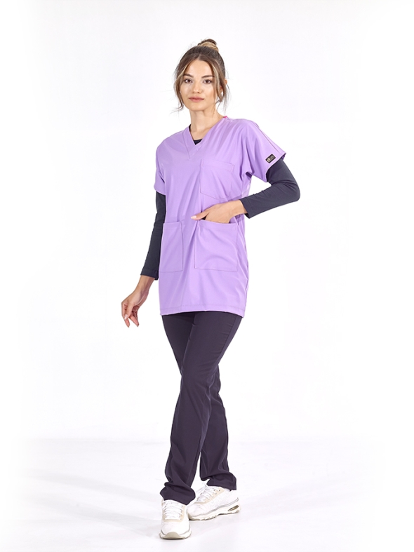 Hellviolett Greys Tunika-Länge Hijab Medizinischer Kasack Luxus Lycra-Stoff