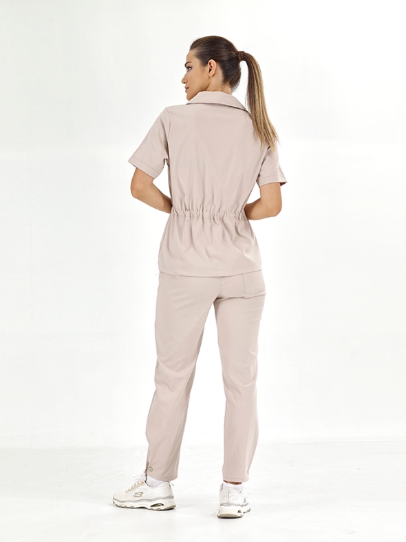 Cream Retro Women's Doctor Nurse Medical Scrubs Set Luxury Lycra Fabric