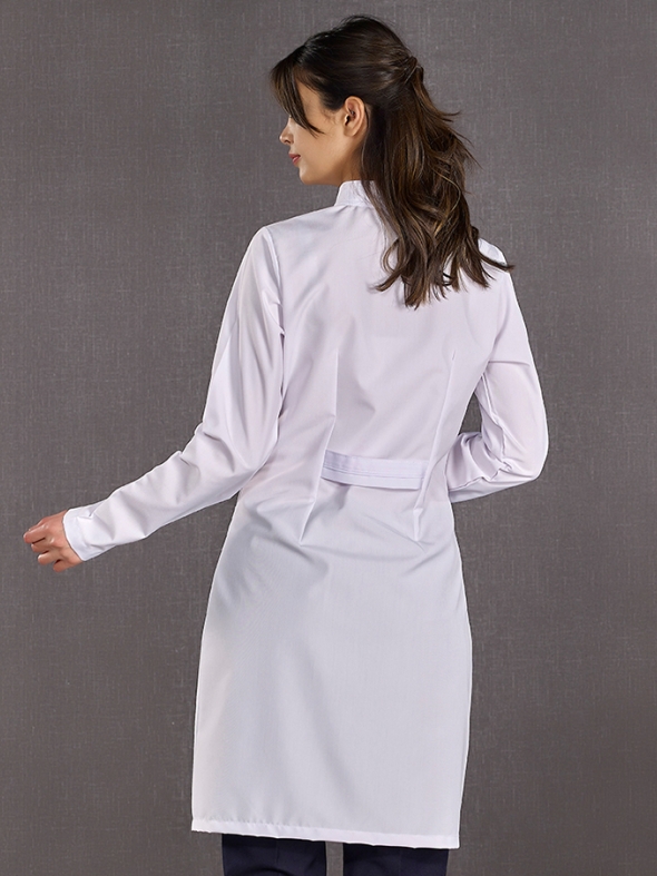 White Mandarin Collar Women's Lab Coat Alpaca Fabric