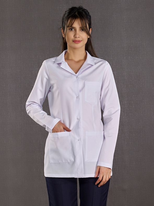 White Classic Collar Women's Lab Coat Alpaca Fabric