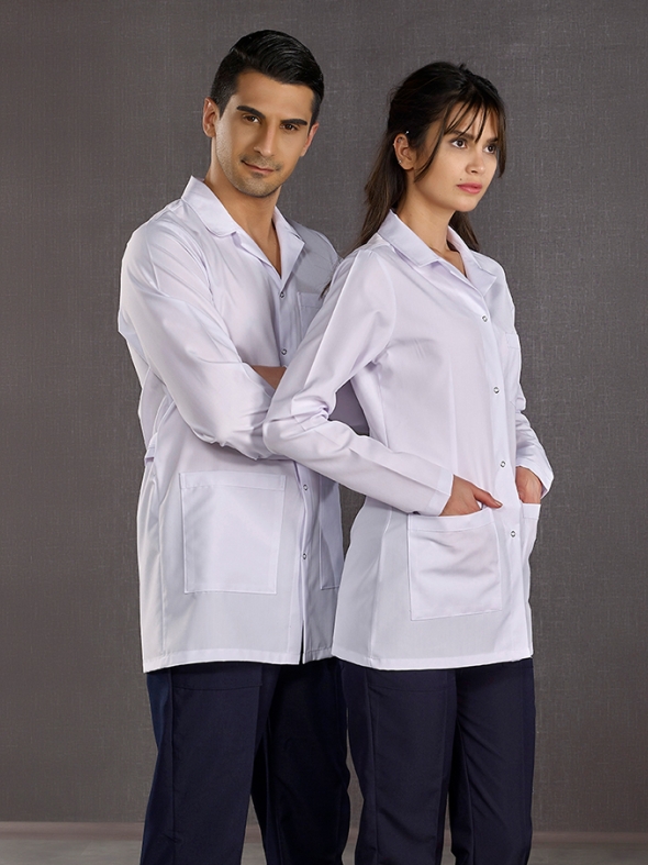 White Classic Collar Women's Lab Coat Alpaca Fabric