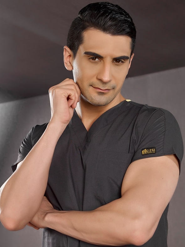 Charcoal Gray Dr. Greys Doctor Nurse Medical Scrubs Set Poly‑cotton blend fabric