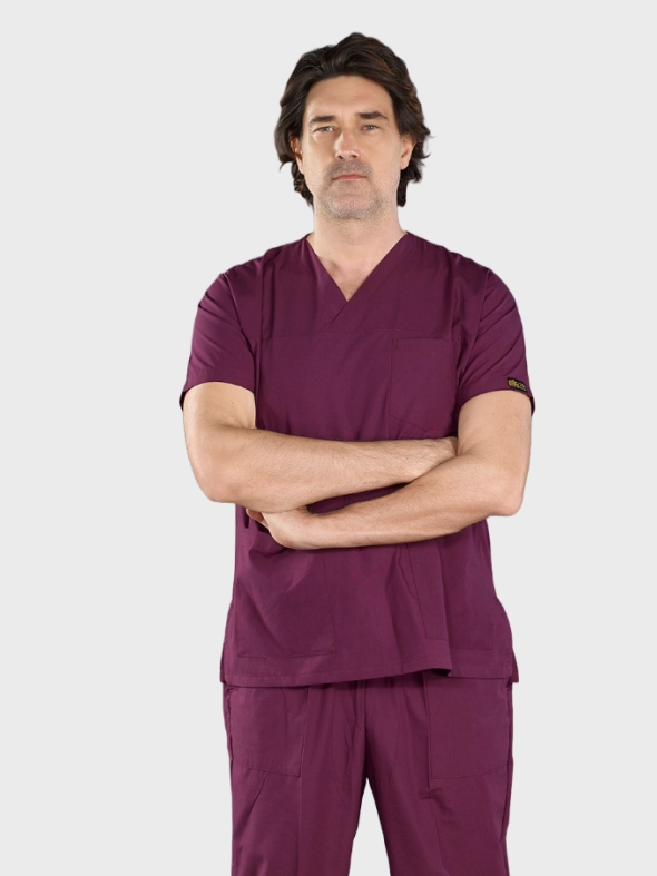 Mürdüm Klasik Doktor Hemşire Medikal Scrubs Takım Terikoton Kumaş