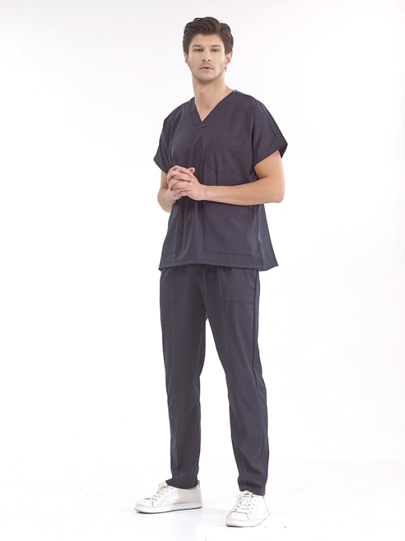 Lacivert Dr. Greys Doktor Hemşire Medikal Scrubs Takım Lüks Likralı Kumaş