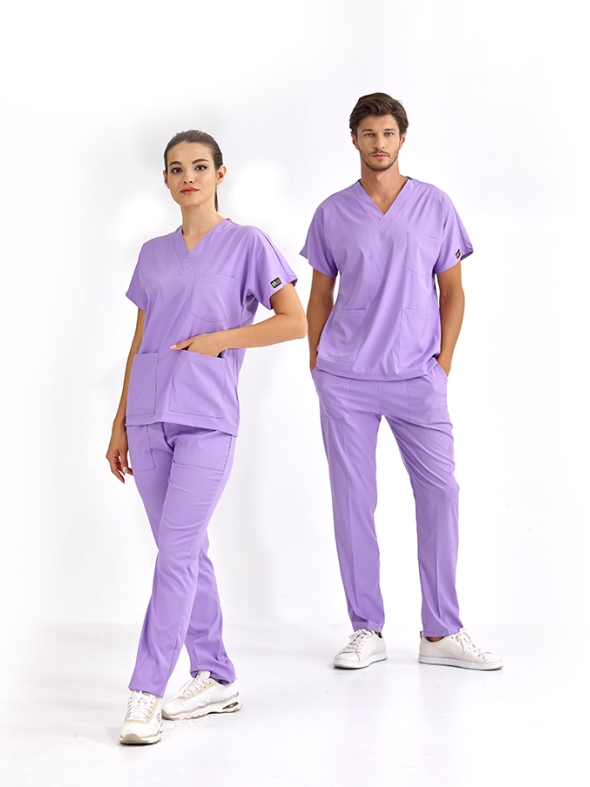 Hellviolett Dr. Greys Medizinischer Scrubs Set für Ärzte und Pflege Luxus Lycra-Stoff