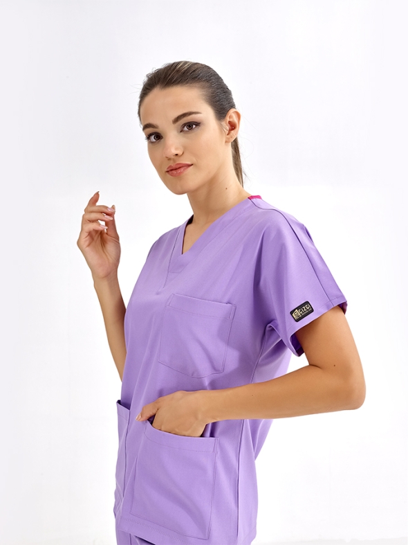 Hellviolett Dr. Greys Medizinischer Scrubs Set für Ärzte und Pflege Luxus Lycra-Stoff