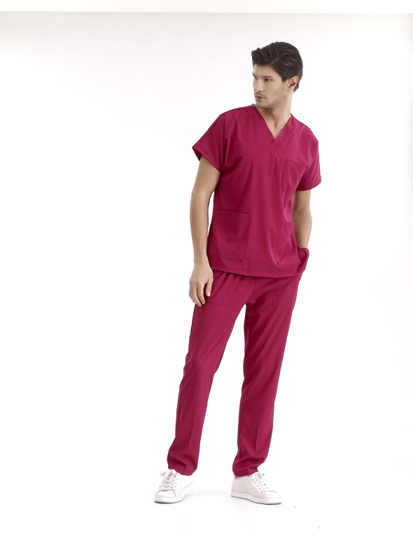Vişne Dr. Greys Doktor Hemşire Medikal Scrubs Takım Lüks Likralı Kumaş