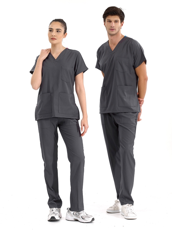 Füme Dr. Greys Doktor Hemşire Medikal Scrubs Takım Lüks Likralı Kumaş