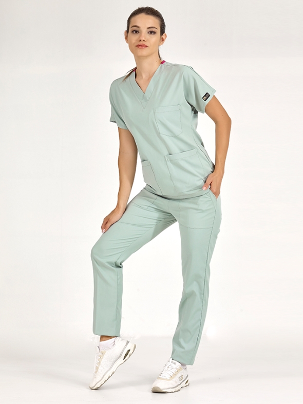 Mint Yeşili Dr. Greys Doktor Hemşire Medikal Scrubs Takım Lüks Likralı Kumaş
