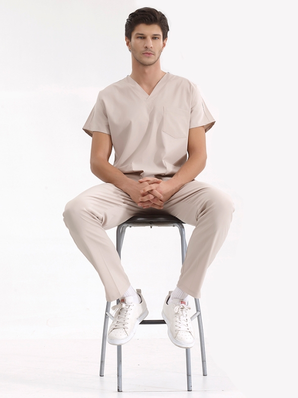 Krem Dr. Greys Doktor Hemşire Medikal Scrubs Takım Lüks Likralı Kumaş