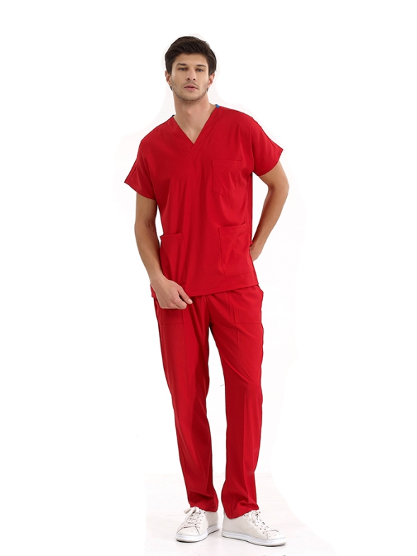 Red Dr. Greys Doctor Nurse Medical Scrubs Set Luxury Lycra Fabric