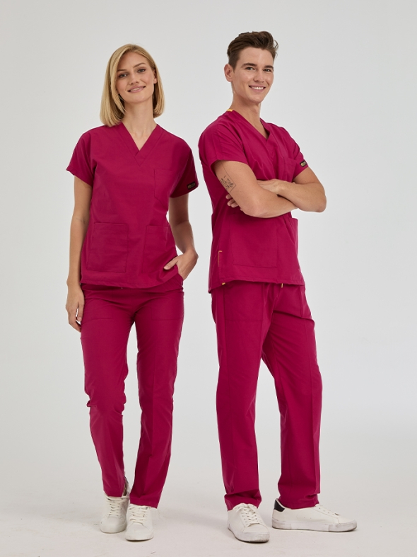 Vişne Dr. Greys Doktor Hemşire Medikal Scrubs Takım Terikoton Kumaş