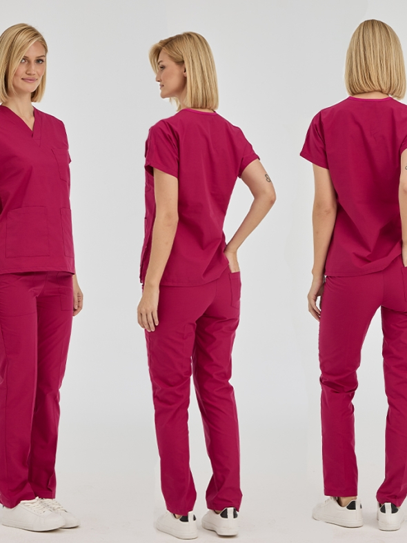 Vişne Dr. Greys Doktor Hemşire Medikal Scrubs Takım Terikoton Kumaş