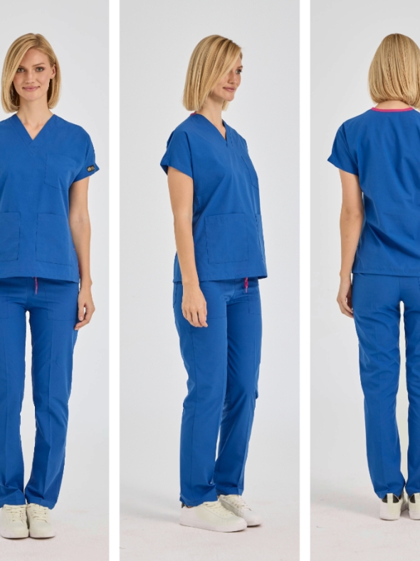 Saks Mavisi Dr. Greys Doktor Hemşire Medikal Scrubs Takım Terikoton Kumaş